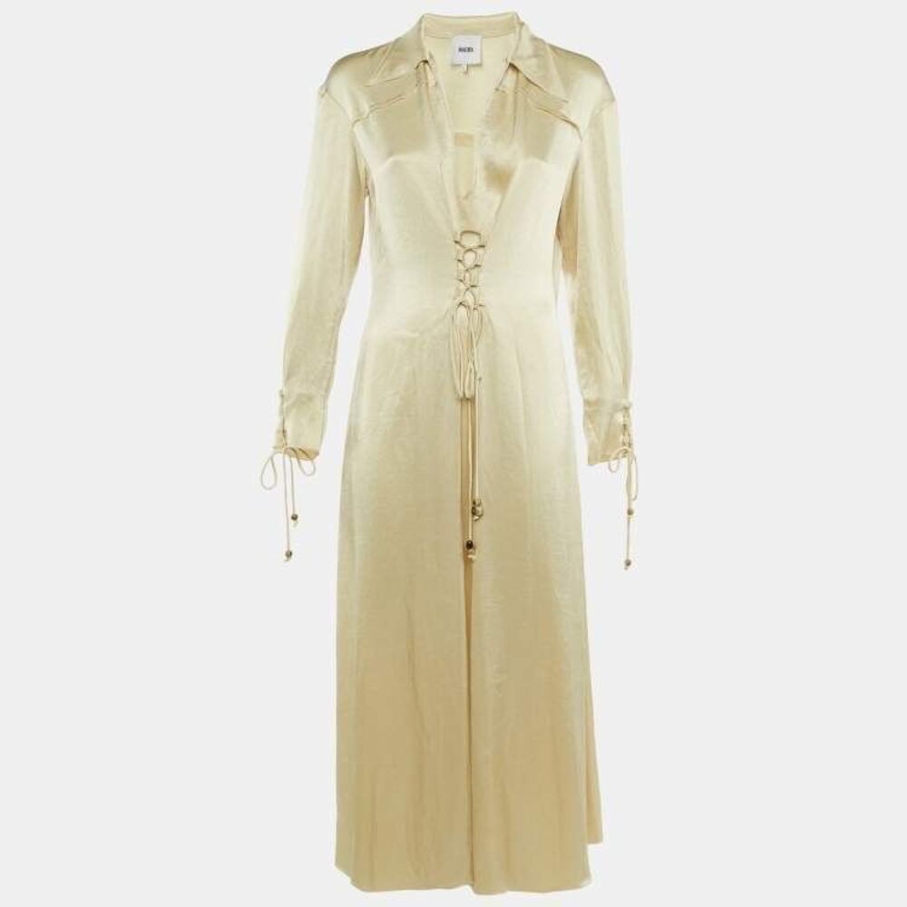 NANUSHKA cream satin crisscross maxi dress women's size small